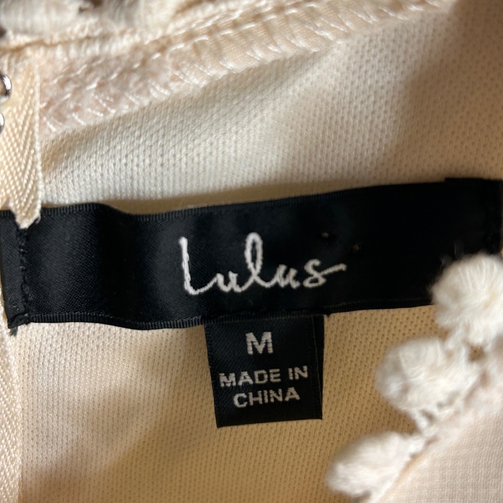 Lulus Lust or Love Dress Size‎ M Cream Embroidered Crochet Lace Sheer Mini Boho - Picture 4 of 12